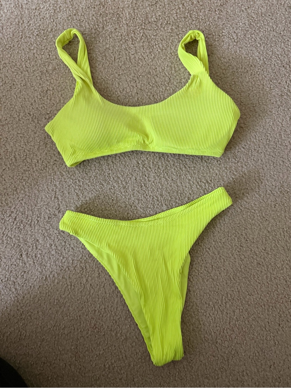 BuffBunny Neon Yellow Ribbed Bikini Set